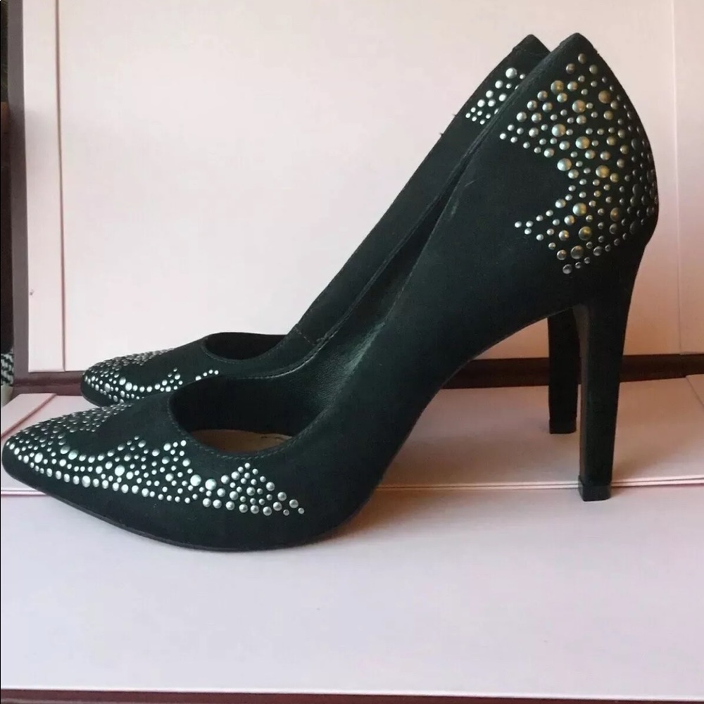 High Hill Black Suede Studded Shows Stilettos